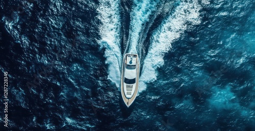Luxury Yacht Cruising the Deep Blue Ocean: Aerial View