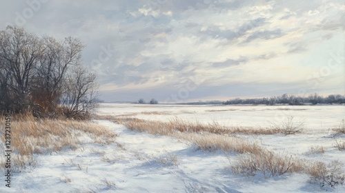 Wallpaper Mural A Snow Covered Landscape With Barren Trees and Cloudy Skies Torontodigital.ca