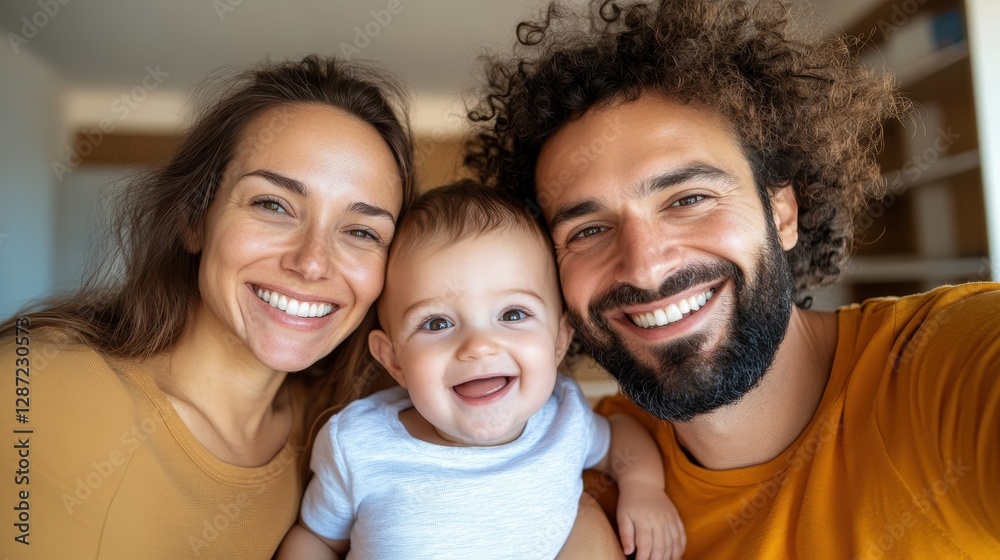 Happy family capturing joyful moments in their new apartment Happy family capturing joyful moments in their new apartment