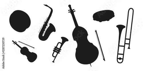 Various musical instruments arranged in a creative pattern for a vibrant design project