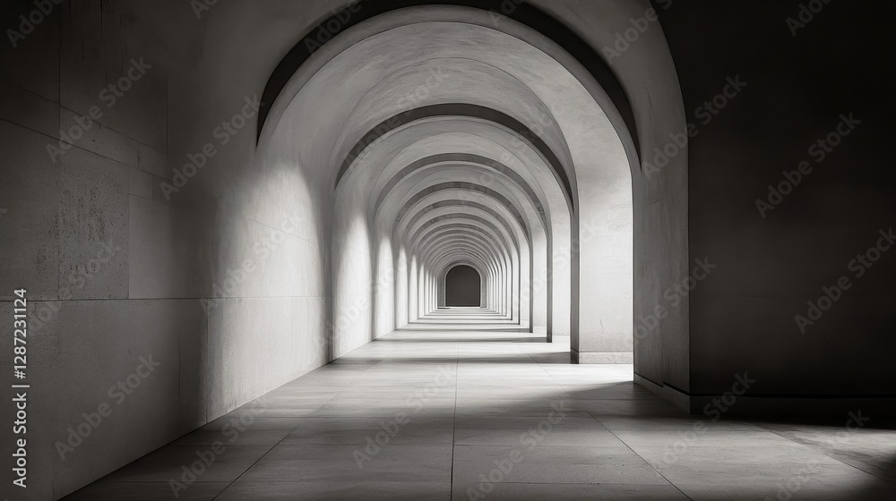 Fototapeta premium An arching tunnel with long shadows extending towards the distance