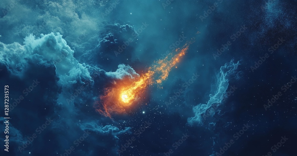 Obraz premium Comet blazing across nebula, cosmic dust, space