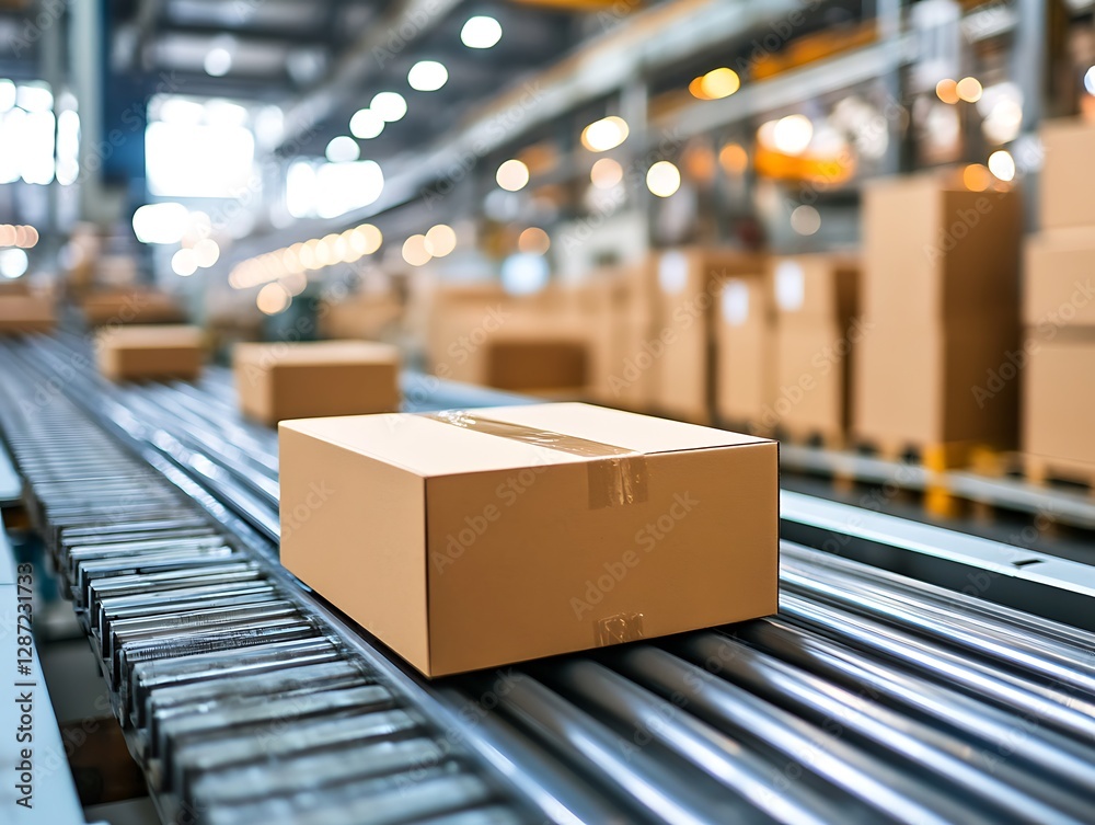 Cardboard boxes on conveyor belt in factory (1)