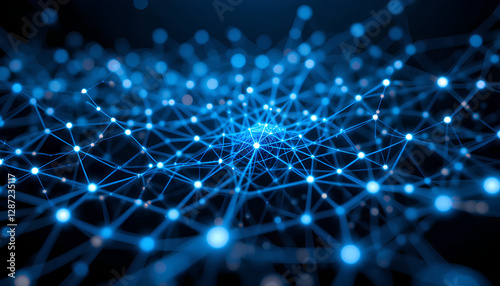 Network of Blue Nodes Representing Data Connections and Technology