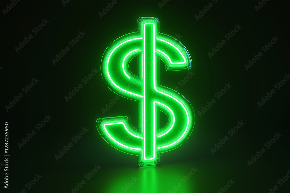 Glowing green neon sign of a dollar symbol, isolated on a black background Glowing green neon sign of a dollar symbol, isolated on a black background