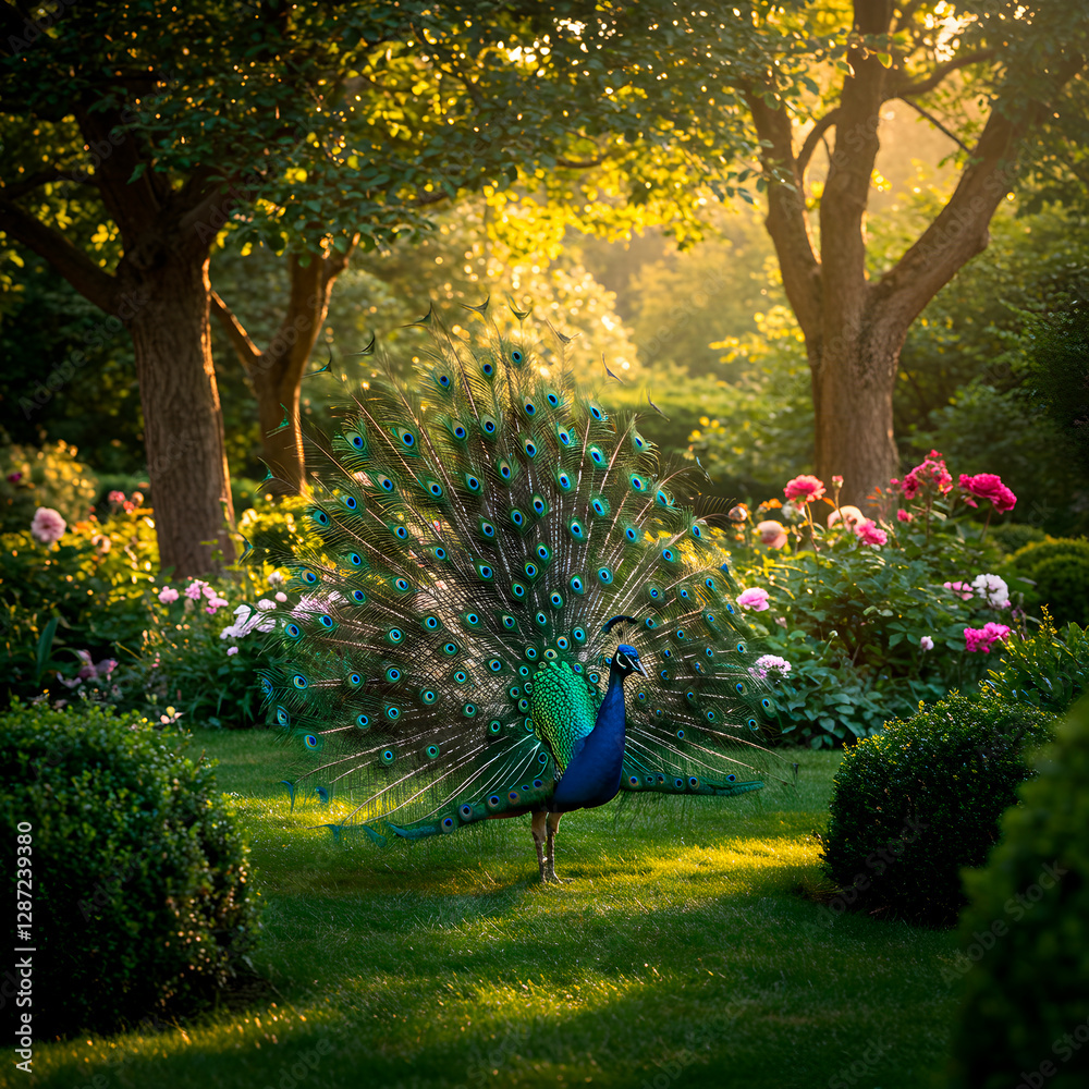 Obraz premium Peacock in a lush garden