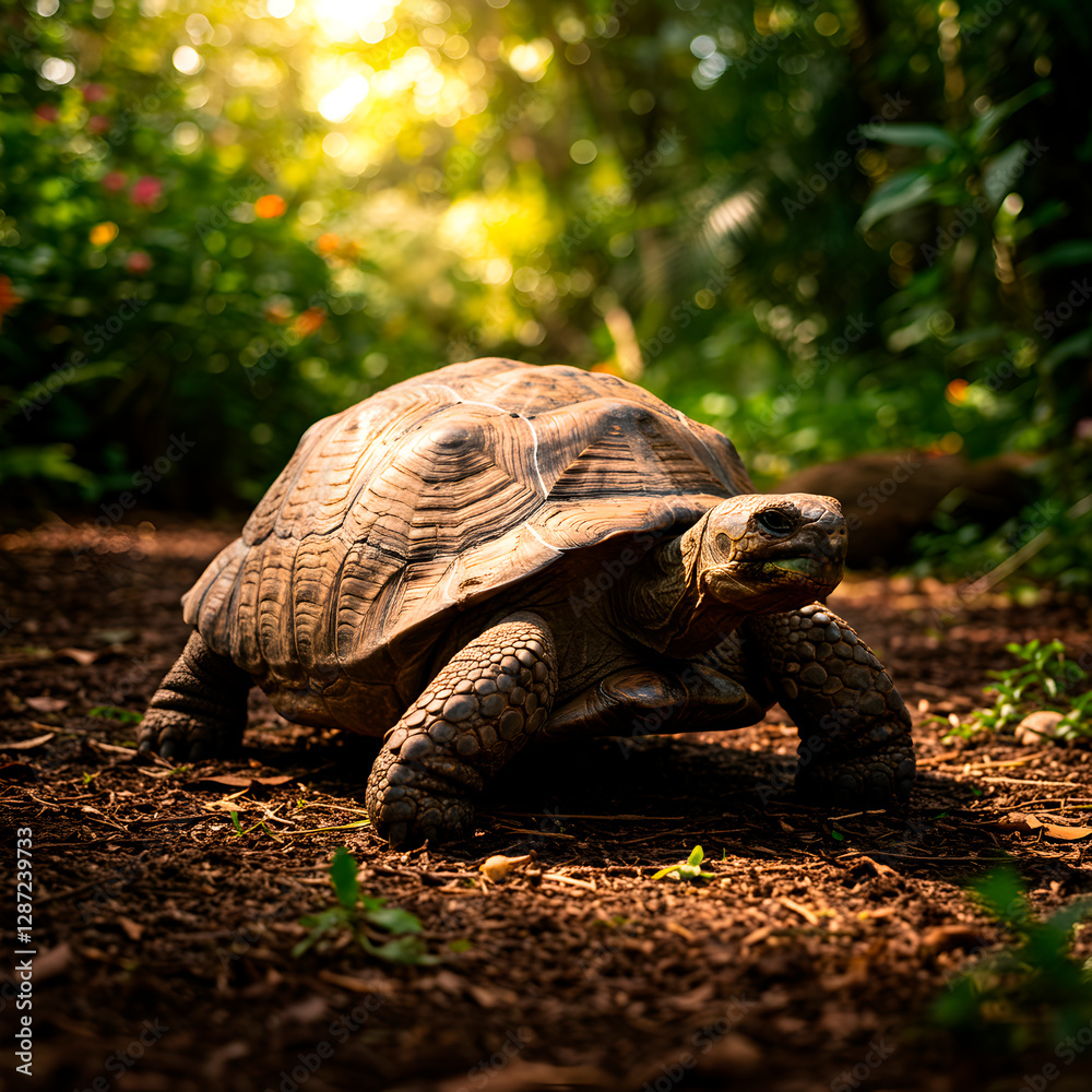 Obraz premium Tortoise in dense tropical forest