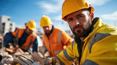 Rescue workers dismantling debris after a catastrophic earthquake event
