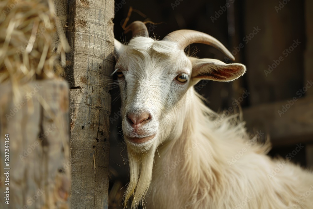 Vibrant Color Visual of Closeup Farm Goat in Stable Vibrant Color Visual of Closeup Farm Goat in Stable