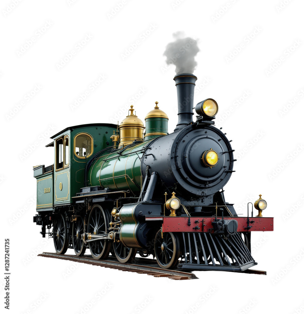 Fototapeta premium Vintage Steam Locomotive Engine with Classic Design and Historical Charm, Capturing the Essence of Rail Travel, Isolated on Transparent and White Background