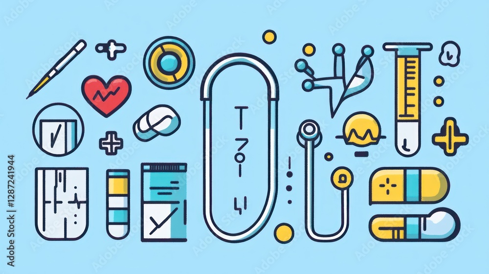 Fototapeta premium Medical infographic; healthcare, checkup, tools, pastel background, website banner