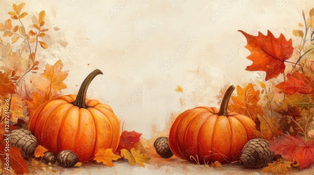 Autumn pumpkins and leaves on a rustic background Autumn pumpkins and leaves on a rustic background