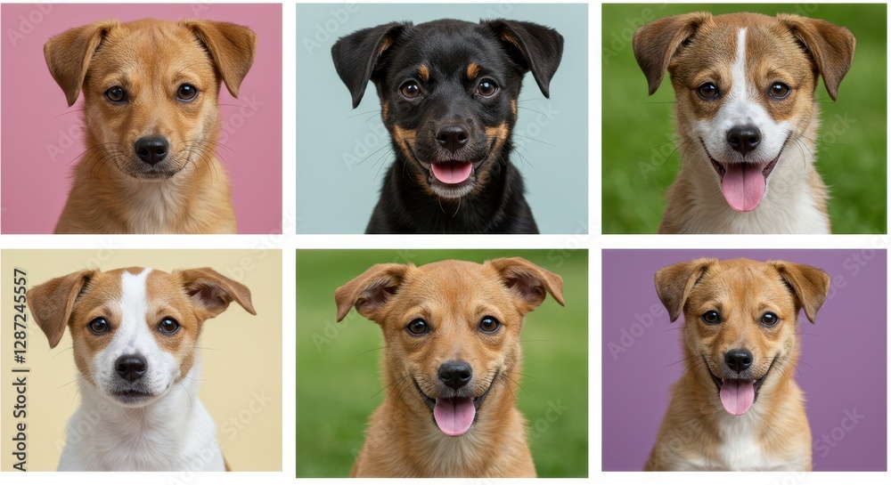 Adorable puppies with vibrant backgrounds: cute expressions and playful charm Adorable puppies with vibrant backgrounds: cute expressions and playful charm
