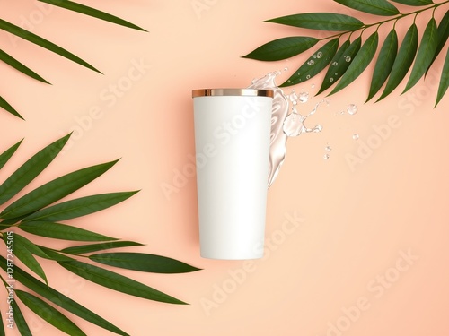 20oz Tumbler, Green Leaves, & Diagonal Lines - Flat Lay photo