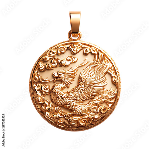A Golden Dragon Pendant Isolated on Transparent Background