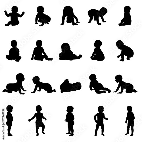 Baby Illustration, Kids Cut File, Toddlers Stencil, Infants Vector, Silhouette Children Clipart