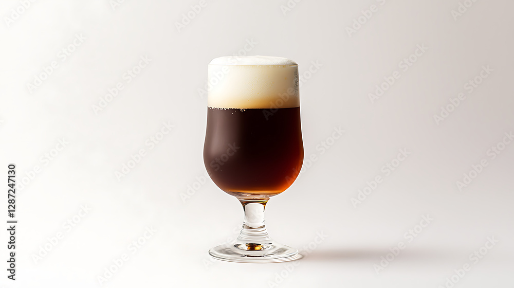 A glass of beer is sitting on a white background A glass of beer is sitting on a white background