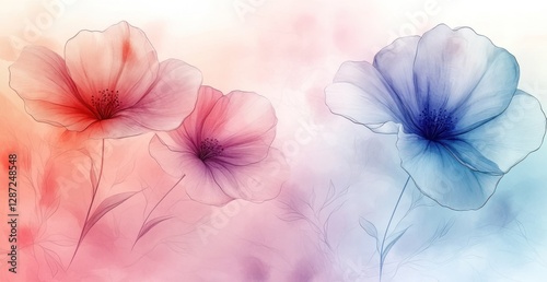 Serene Watercolor Flowers: A Pastel Dream of Blooms
