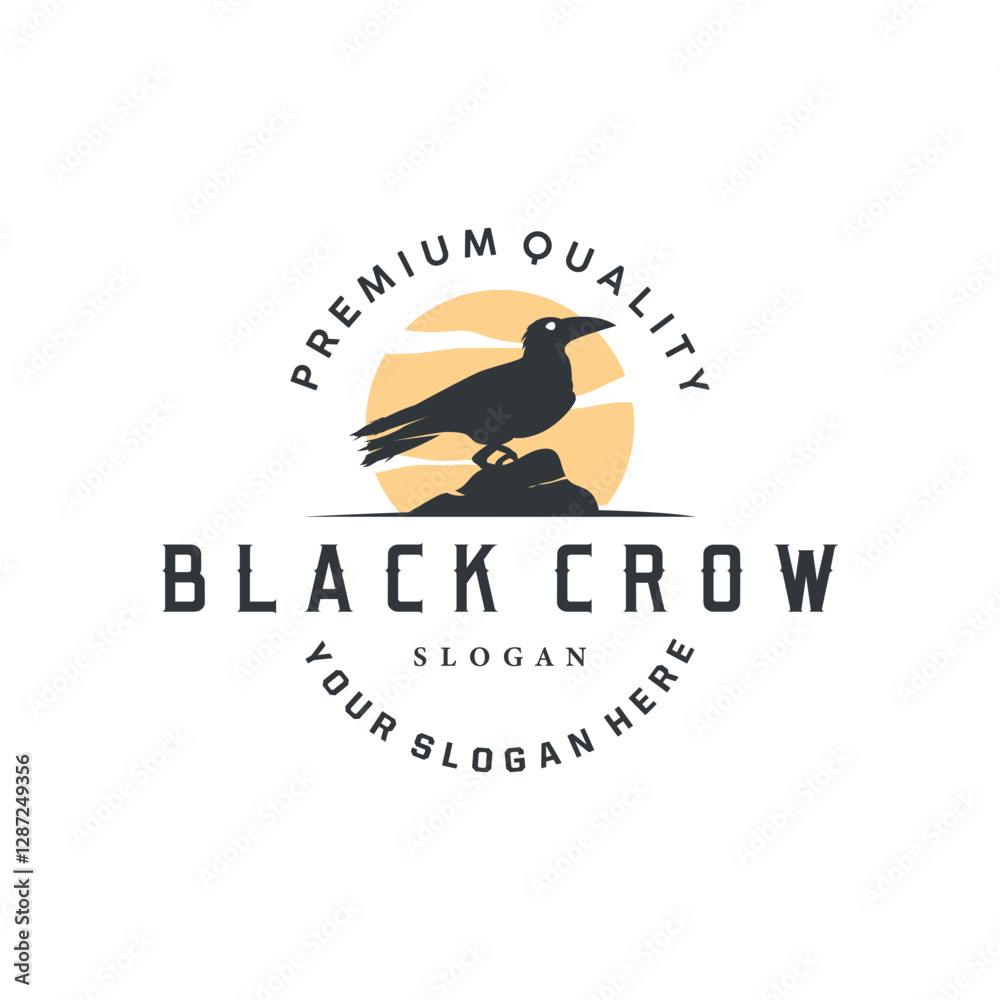 Obraz premium Black crow logo silhouette design with simple retro vintage black concept template illustration