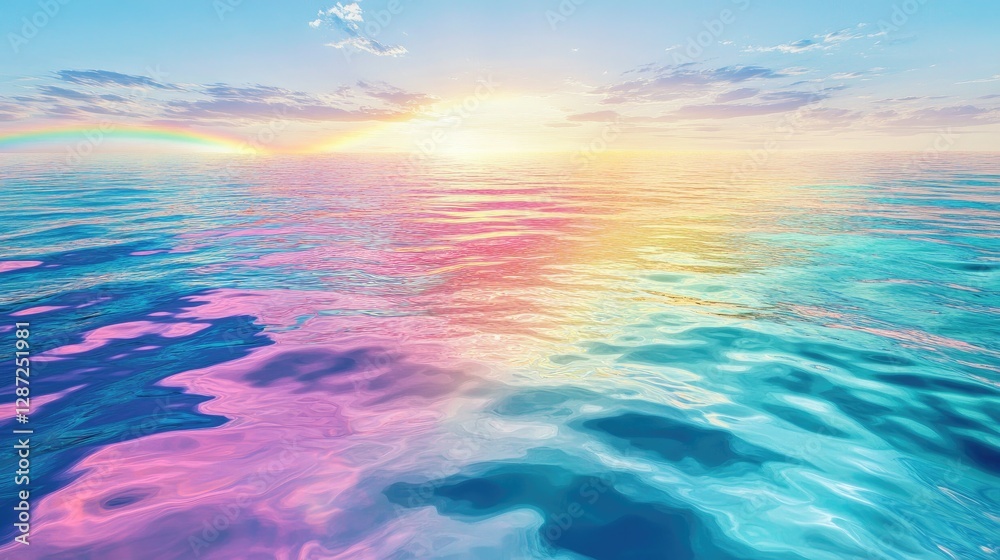 Obraz premium Pastel Ocean Sunset: A Dreamlike Seascape with Rainbow