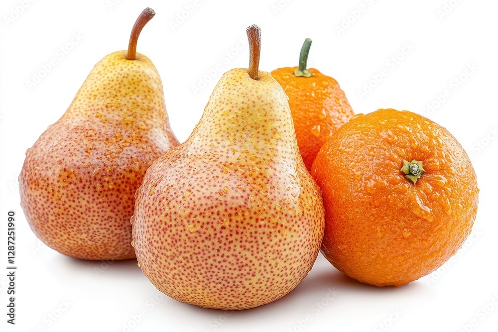 High Definition View of Orchardfresh Pears and Tangerines Isolated on White Background High Definition View of Orchardfresh Pears and Tangerines Isolated on White Background
