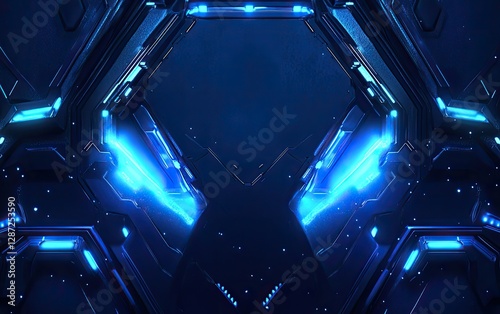 Futuristic blue glowing hexagonal panels