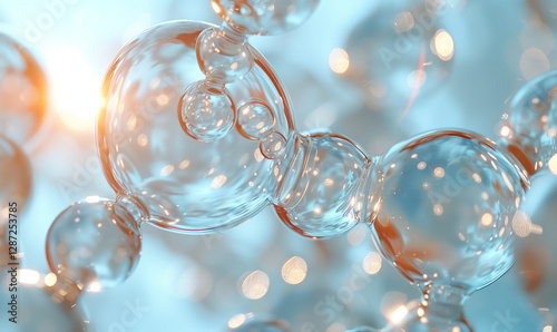 Transparent gel spheres. Skincare or cosmetic ingredients like hyaluronic acid, coenzyme Q10, or encapsulated active compounds. Abstract scientific background for beauty, dermatology