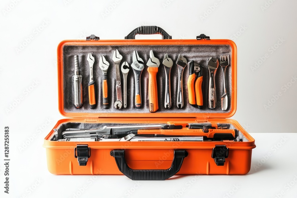 Detailed Color Picture of Case with Construction Tools Isolated on White Background Detailed Color Picture of Case with Construction Tools Isolated on White Background