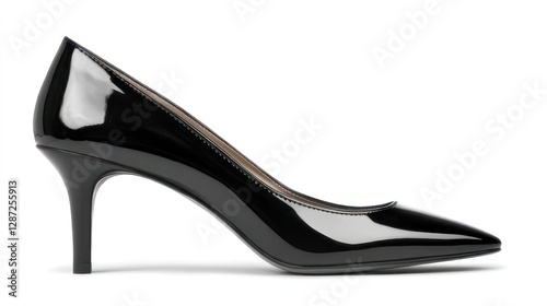 Black patent leather heeled pump