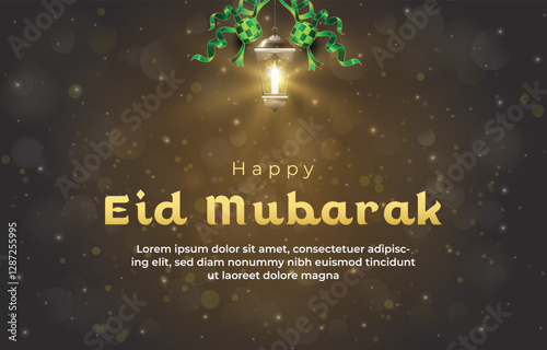 happy eid mubarak template banner with beautiful islamic ornament with brown background design 06
