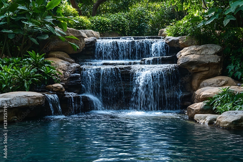 Naklejka premium Cascading Waterfall in Garden Pool