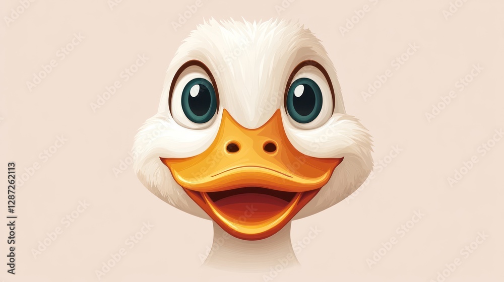 Fototapeta premium Happy duckling face, digital illustration, pastel background, children's book