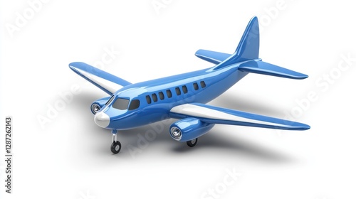 Blue Airplane Model, Studio Shot, White Background, Travel