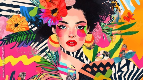 Colorful maximalist fashion art vibrant digital illustrations in urban studio