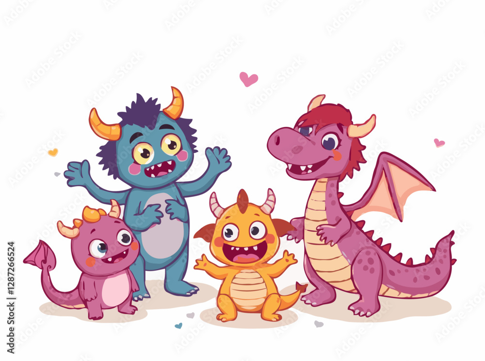 Naklejka premium Adorable Monsters and Friendly Dragons for Stories