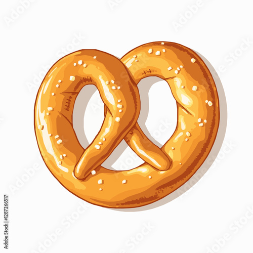 golden brown pretzel with salt crystals vector illustration
