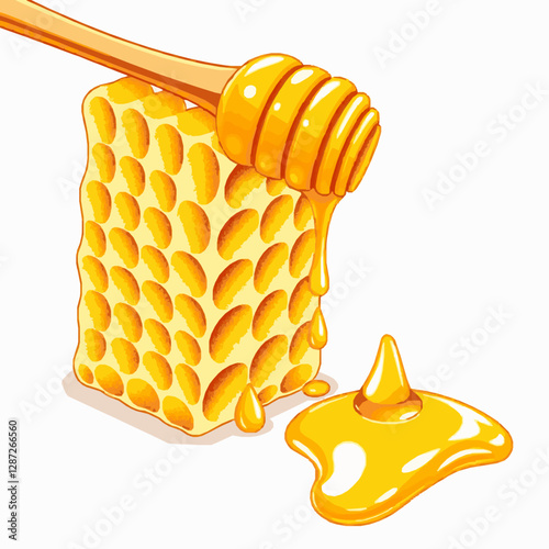fresh honeycomb dripping with golden honey vector illustration