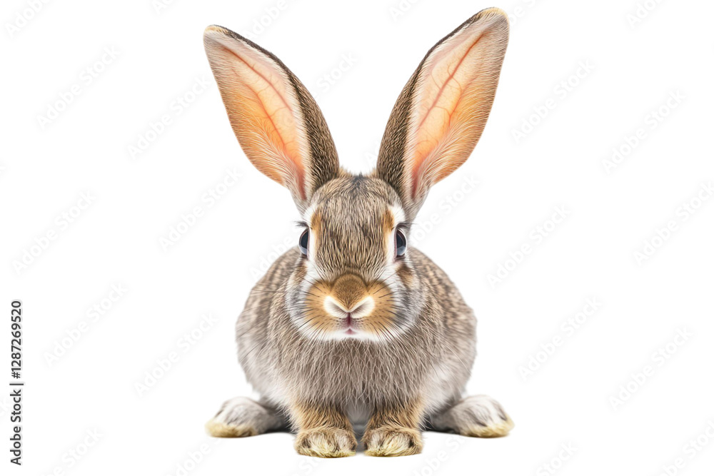 Front view of an animal with long ears against a transparent background. The animal is centered and looking directly at the viewer. High quality studio lighting Front view of an animal with long ears against a transparent background. The animal is centered and looking directly at the viewer. High quality studio lighting