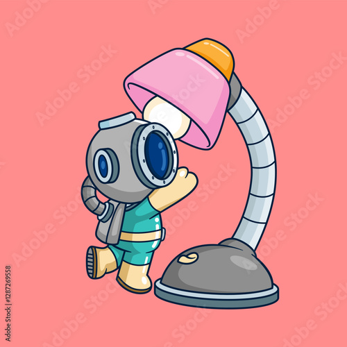 diver is changing the light bulb on the desk lamp