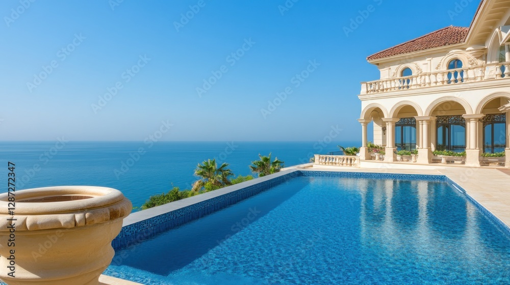 Obraz premium Mediterranean Mansion: Oceanfront Luxury Villa with Infinity Pool