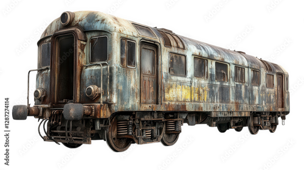 Fototapeta premium a weathered. rusty train car. showcasing signs of age and neglect. with peeling paint and a dilapidated structure this abandoned transport vehicle evokes a sense of nostalgia and the passage of time i