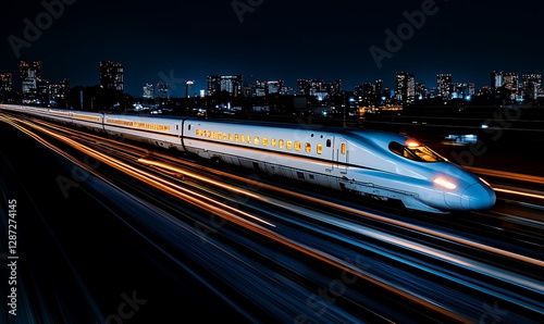 Night Train Speeding Through City