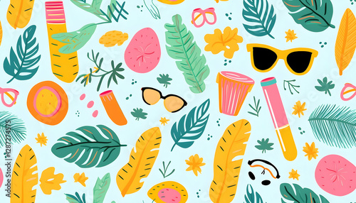 Illustration Background - Tropical Summer Vibes, Sunglasses, Leaves, and Fun