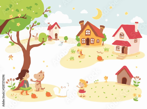 Adorable Storybook Scenes: Charming Vectors for Children's Tales