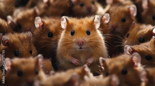 A single hamster stands out among many others photo