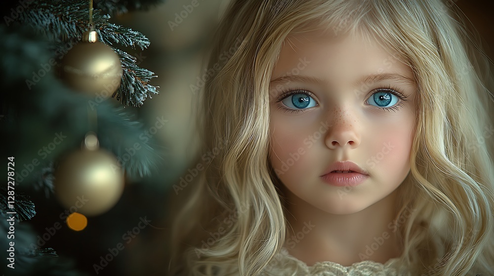 Child portrait by Christmas tree Child portrait by Christmas tree