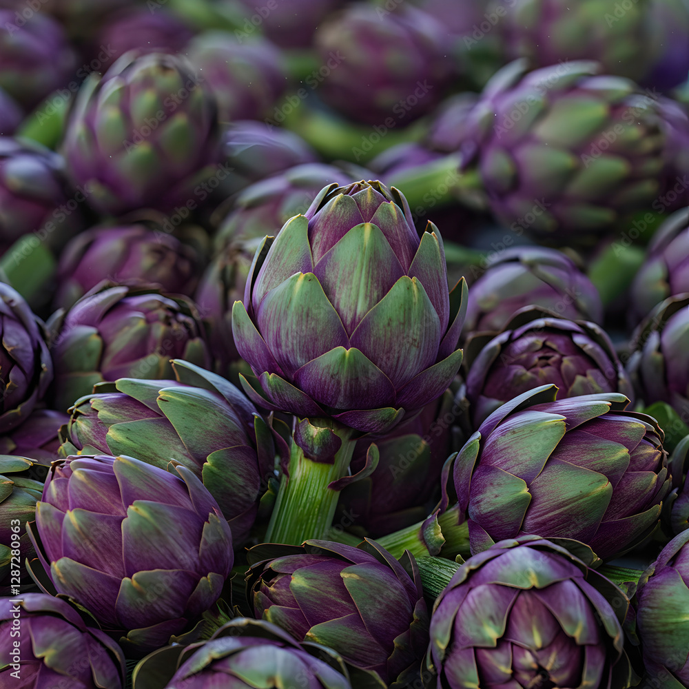 Fototapeta premium Purple artichokes in a textured bundle