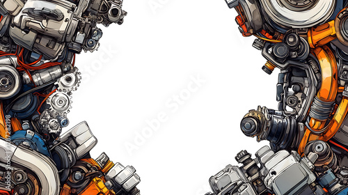 Detailed Auto Parts Collage on White Background