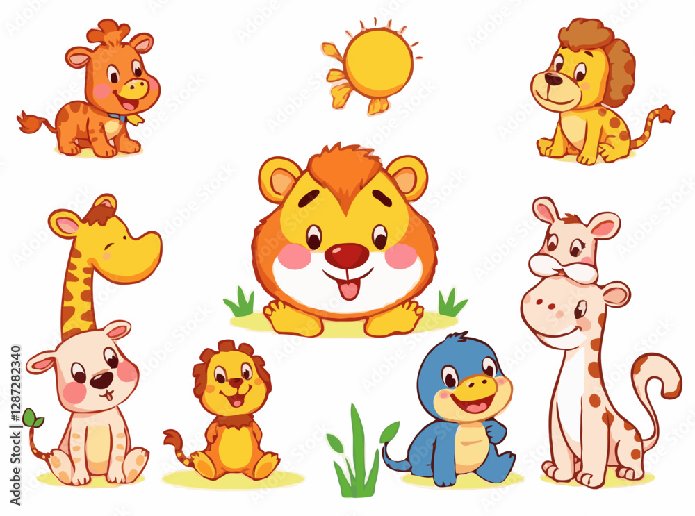 Obraz premium Playful Cartoon Animals in Vibrant Colors for Kids