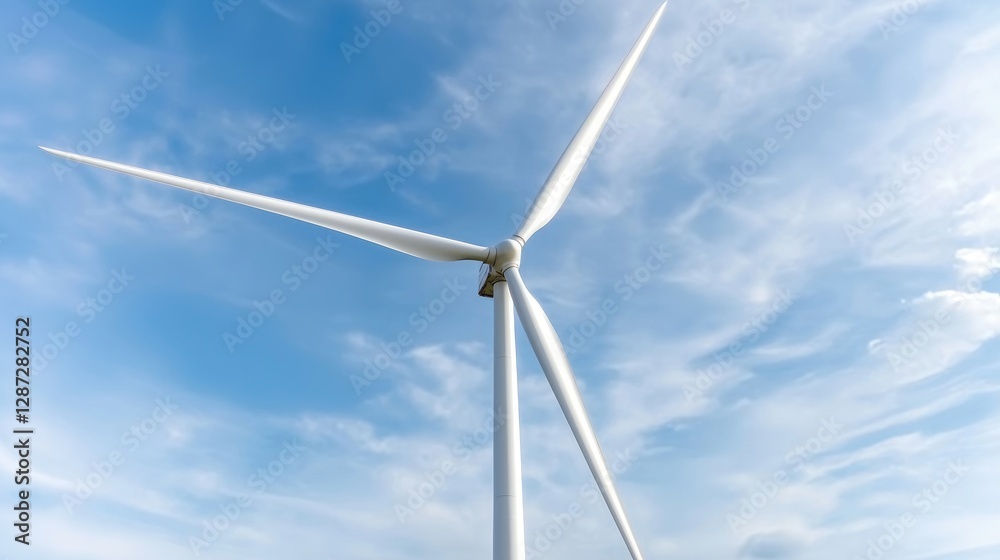 Wind turbine blades against a cloudy sky. Possible use Environmental stock photography
